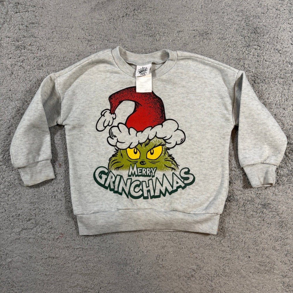 Dr Seuss The Grinch Merry Grinchmas Holiday Fleece Sweatshirt Toddler 24M Gray